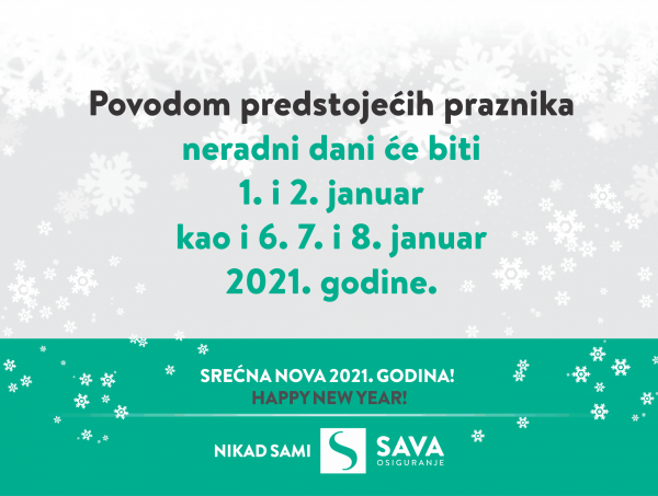 Obavještenje o neradnim danima povodom novogodišnjih i božićnih praznika