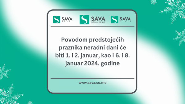 Obavještenje o neradnim danima povodom novogodišnjih i božićnih praznika